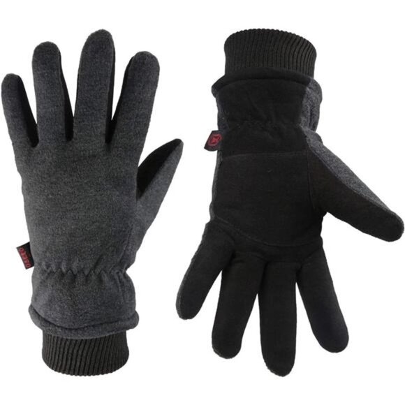 Unisex Winter Deerskin Suede Leather Insulated Water Resistant Thermal Glove